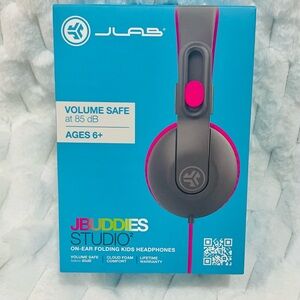 NEW Jlab Jbuddies Studio2 On ear Folding Kids Headphones Gray Pink